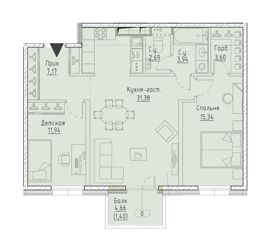 2-комнатная квартира 76.06 м², 6/7 эт., ЖК «LEGENDA Чёрная речка 41»